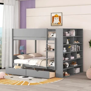 Full Bunk Bed All-in-one Furniture Set with Multi-Layer Cabinet